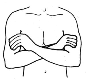 Figure 4 Jumper cable (hold) right elbow between tendons (Safety Energy Lock #19) with the left hand and then left elbow between tendons (Safety Energy Lock #19) with the right hand.